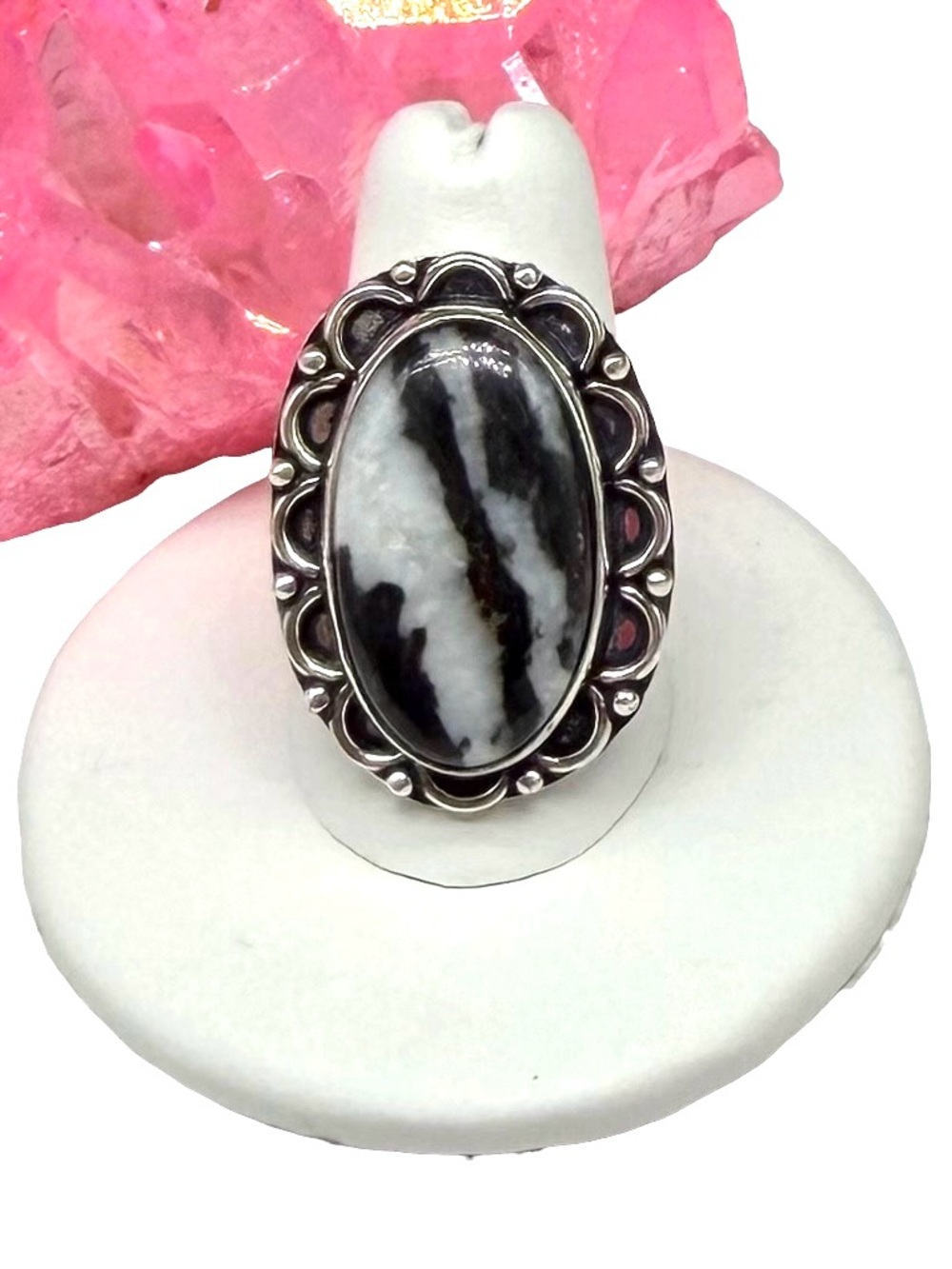 White Buffalo Turquoise Ring Size 8.5 925 Sterling Silver Overlay
